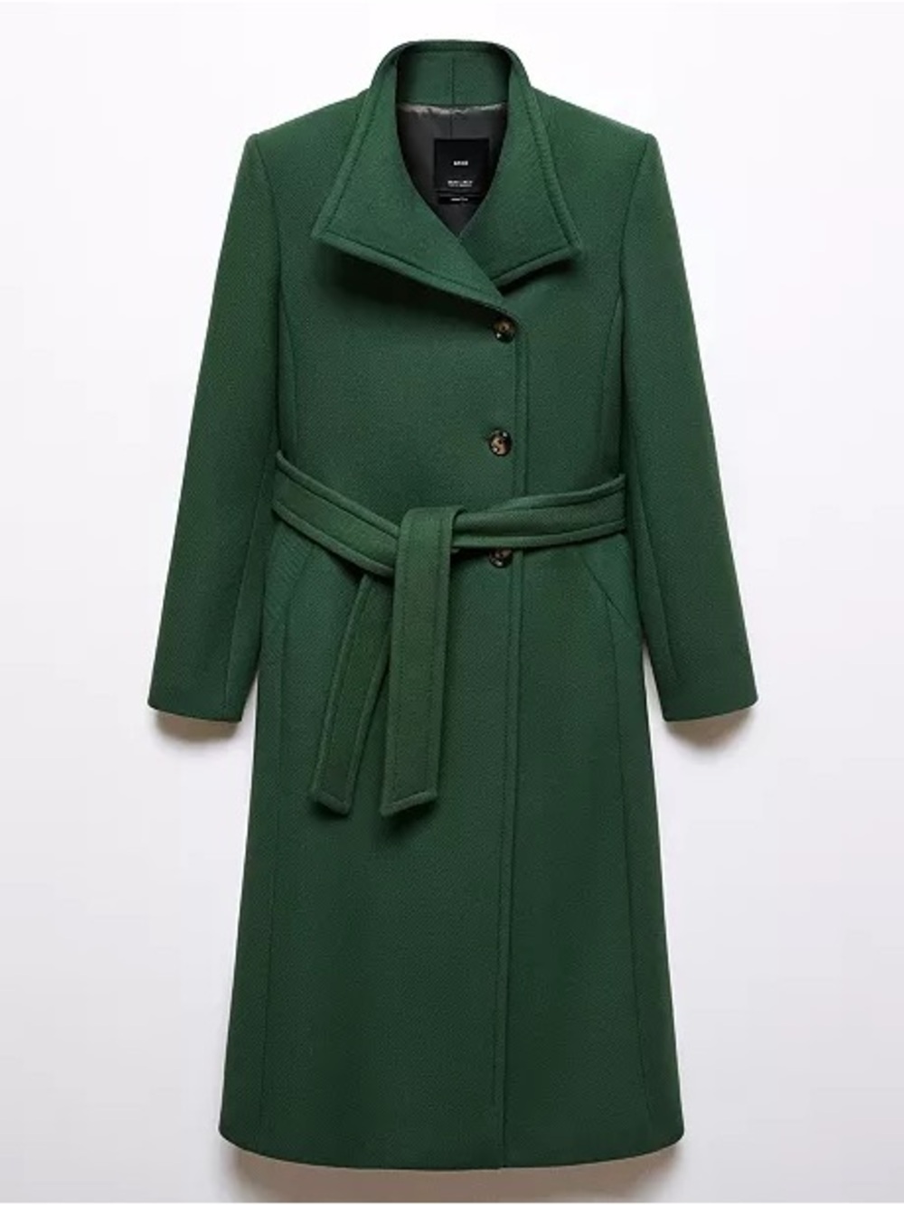 NWT Mango Italian Wool belted woolen coat trench dark green Medium